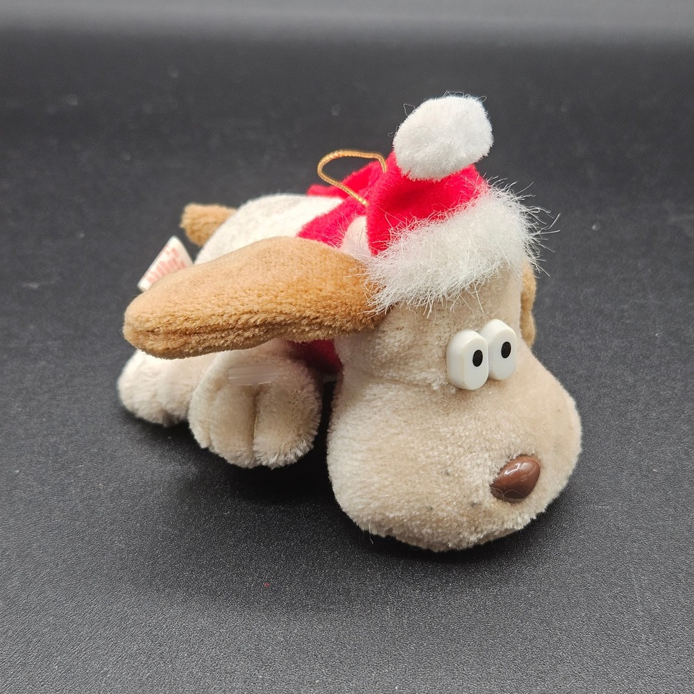 Vintage Tara Toy Corp X'Mas Kennel Kuddlee Pup Dog Christmas Ornament Plush Red